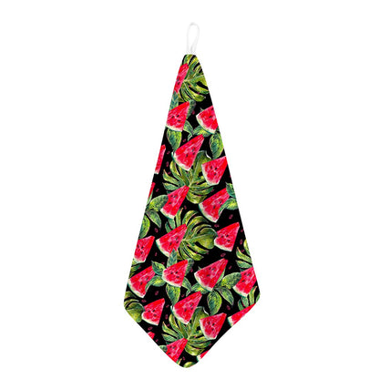 Black Palm Leaf Watermelon Pattern Print Hand Towel