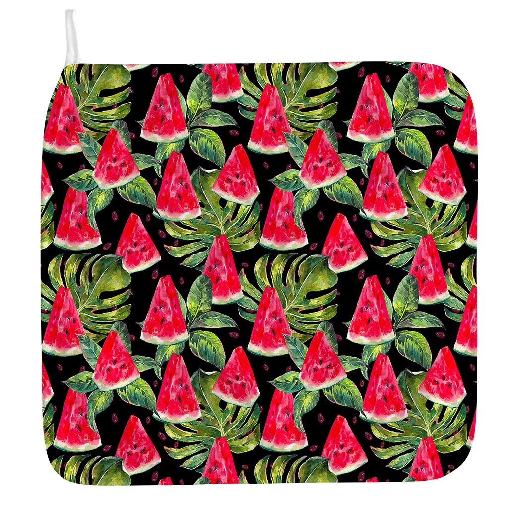 Black Palm Leaf Watermelon Pattern Print Hand Towel