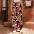 Black Palm Leaf Watermelon Pattern Print Harem Pants