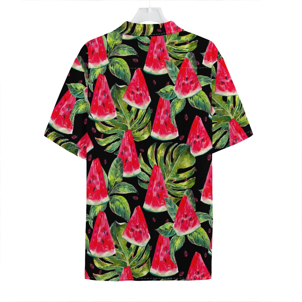 Black Palm Leaf Watermelon Pattern Print Hawaiian Shirt