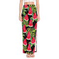 Black Palm Leaf Watermelon Pattern Print High Slit Maxi Skirt