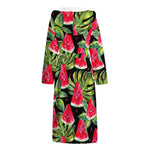 Black Palm Leaf Watermelon Pattern Print Hooded Bathrobe