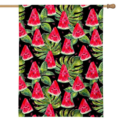 Black Palm Leaf Watermelon Pattern Print House Flag
