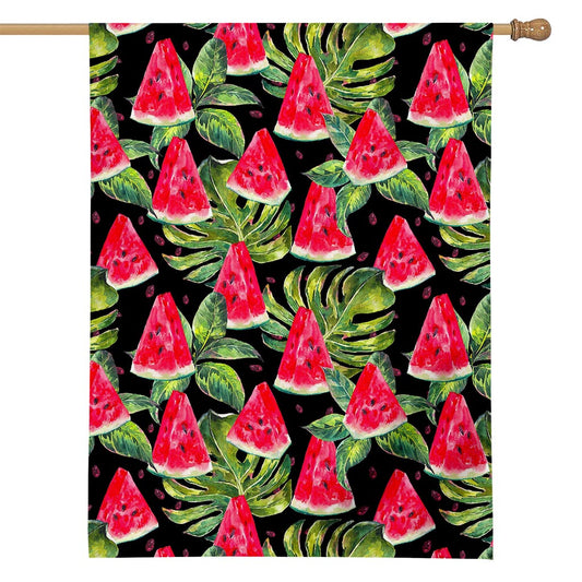 Black Palm Leaf Watermelon Pattern Print House Flag