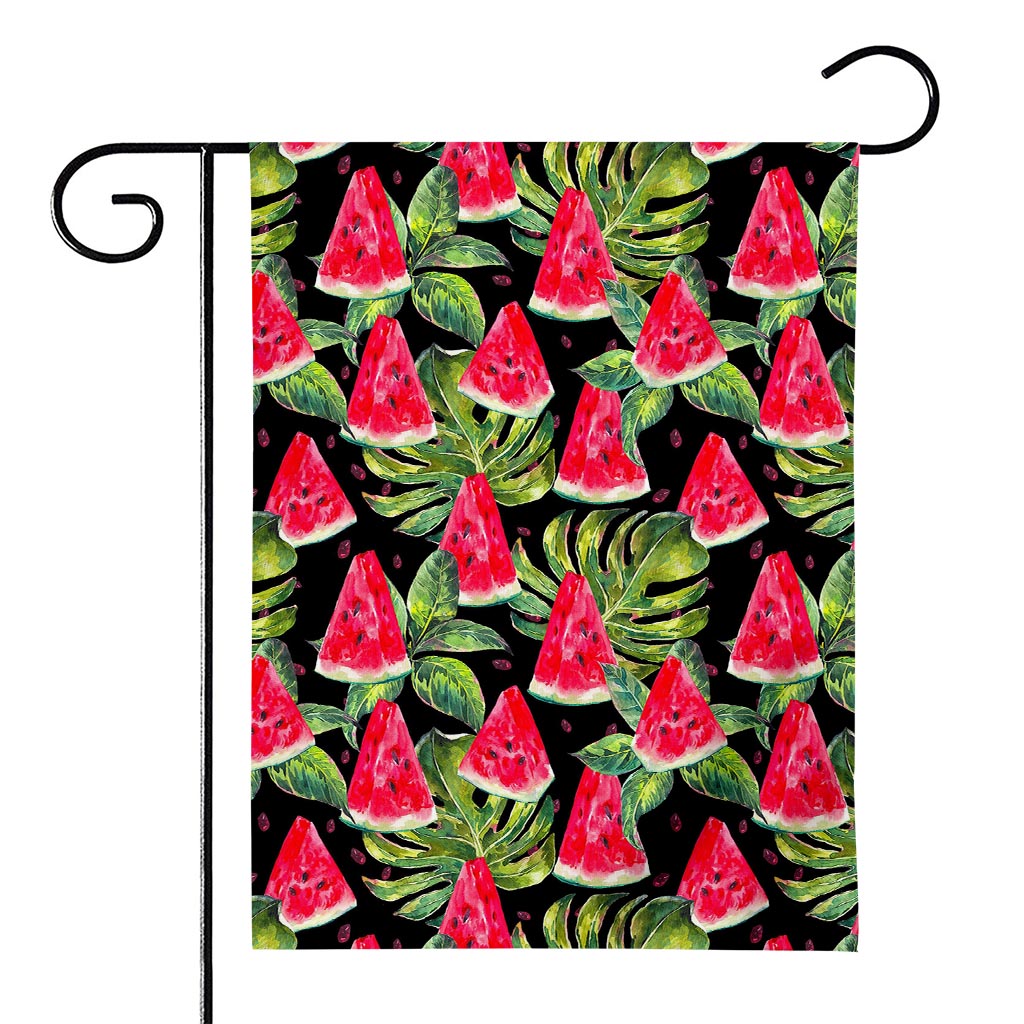 Black Palm Leaf Watermelon Pattern Print House Flag