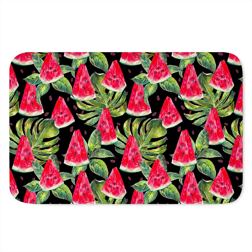 Black Palm Leaf Watermelon Pattern Print Indoor Door Mat