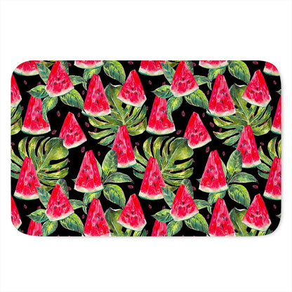 Black Palm Leaf Watermelon Pattern Print Indoor Door Mat