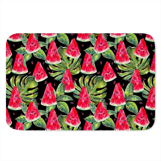 Black Palm Leaf Watermelon Pattern Print Indoor Door Mat