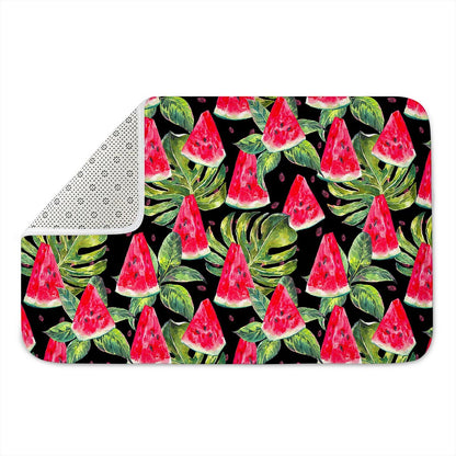 Black Palm Leaf Watermelon Pattern Print Indoor Door Mat
