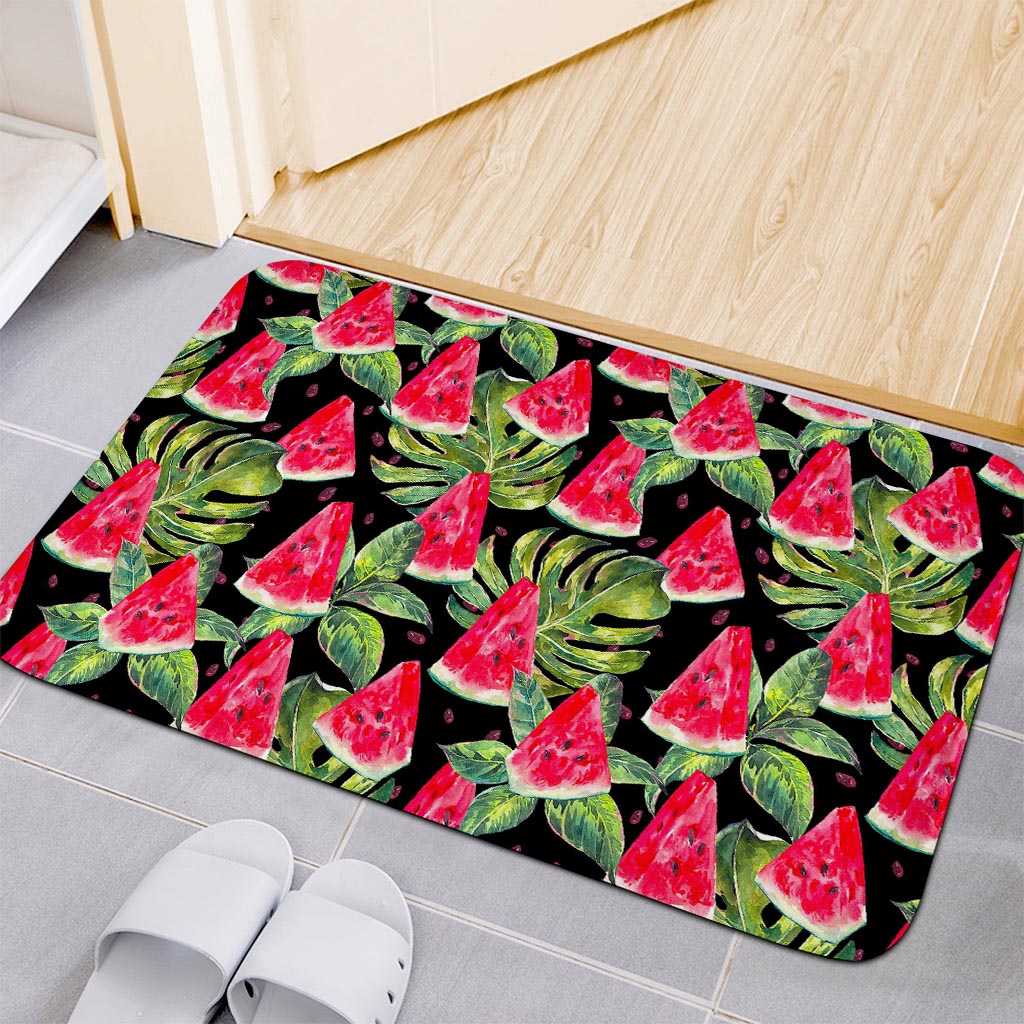 Black Palm Leaf Watermelon Pattern Print Indoor Door Mat