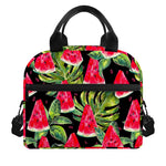 Black Palm Leaf Watermelon Pattern Print Insulated Lunch Bag