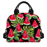 Black Palm Leaf Watermelon Pattern Print Insulated Lunch Bag
