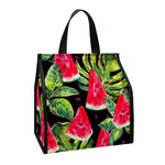 Black Palm Leaf Watermelon Pattern Print Insulated Lunch Tote