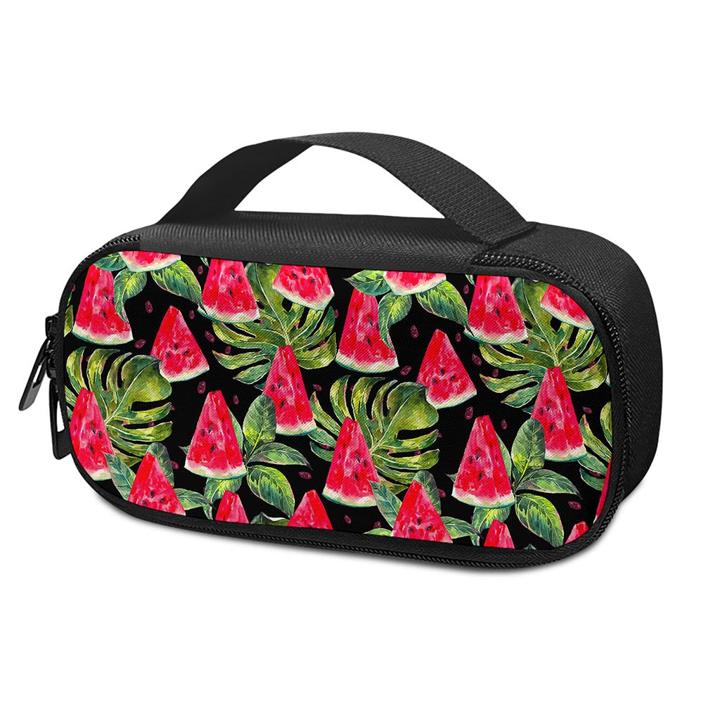 Black Palm Leaf Watermelon Pattern Print Insulin Cooler Travel Case