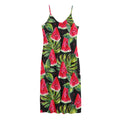 Black Palm Leaf Watermelon Pattern Print Jersey Midi Cami Dress