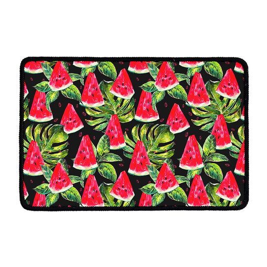 Black Palm Leaf Watermelon Pattern Print Kitchen Mat