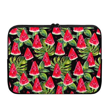 Black Palm Leaf Watermelon Pattern Print Laptop Sleeve