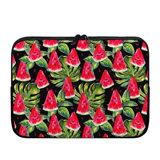 Black Palm Leaf Watermelon Pattern Print Laptop Sleeve