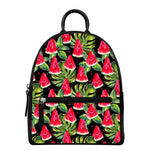 Black Palm Leaf Watermelon Pattern Print Leather Backpack