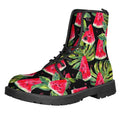 Black Palm Leaf Watermelon Pattern Print Lace-Up Boots