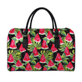 Black Palm Leaf Watermelon Pattern Print Leather Duffel Bag