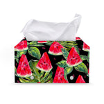 Black Palm Leaf Watermelon Pattern Print Leather Tissue Box Cover