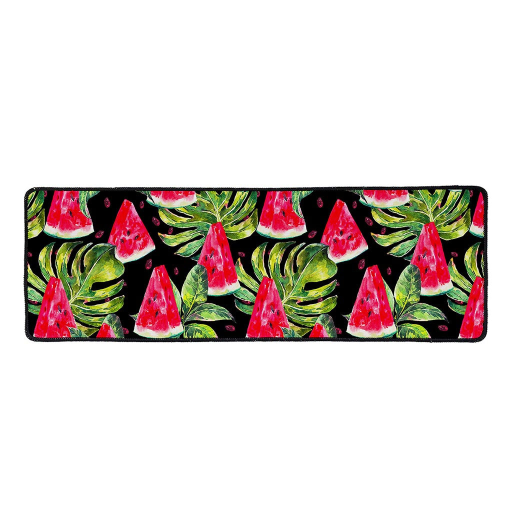 Black Palm Leaf Watermelon Pattern Print Long Kitchen Mat