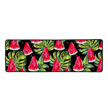 Black Palm Leaf Watermelon Pattern Print Long Kitchen Mat
