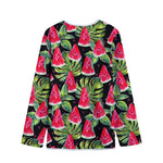Black Palm Leaf Watermelon Pattern Print Long Sleeve Short Coat