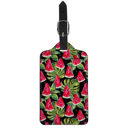 Black Palm Leaf Watermelon Pattern Print Luggage Tag