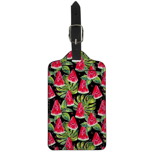 Black Palm Leaf Watermelon Pattern Print Luggage Tag