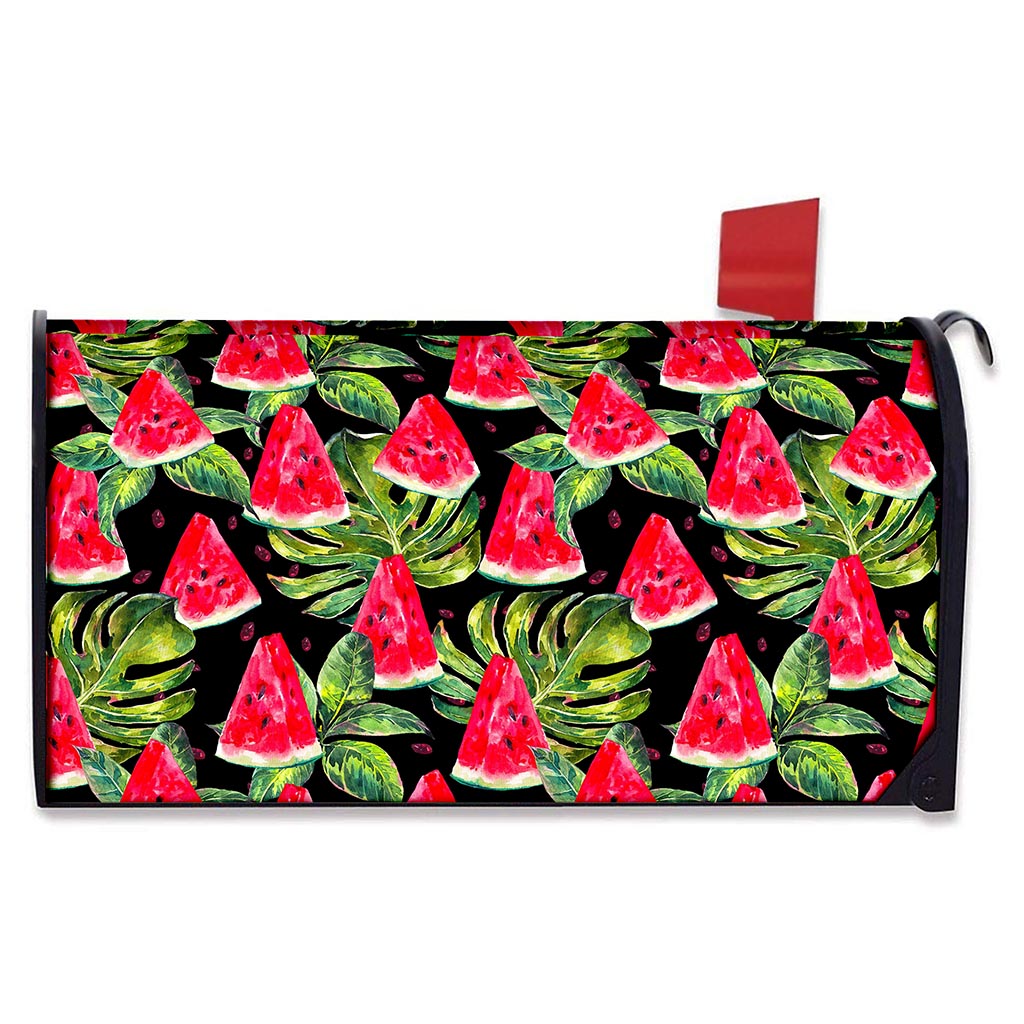 Black Palm Leaf Watermelon Pattern Print Mailbox Cover