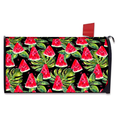 Black Palm Leaf Watermelon Pattern Print Mailbox Cover