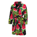 Black Palm Leaf Watermelon Pattern Print Men's Bathrobe