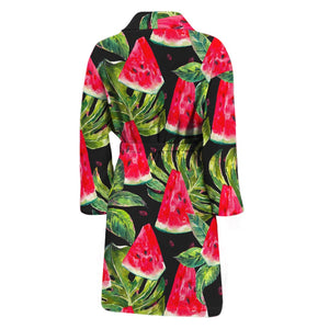 Black Palm Leaf Watermelon Pattern Print Men's Bathrobe