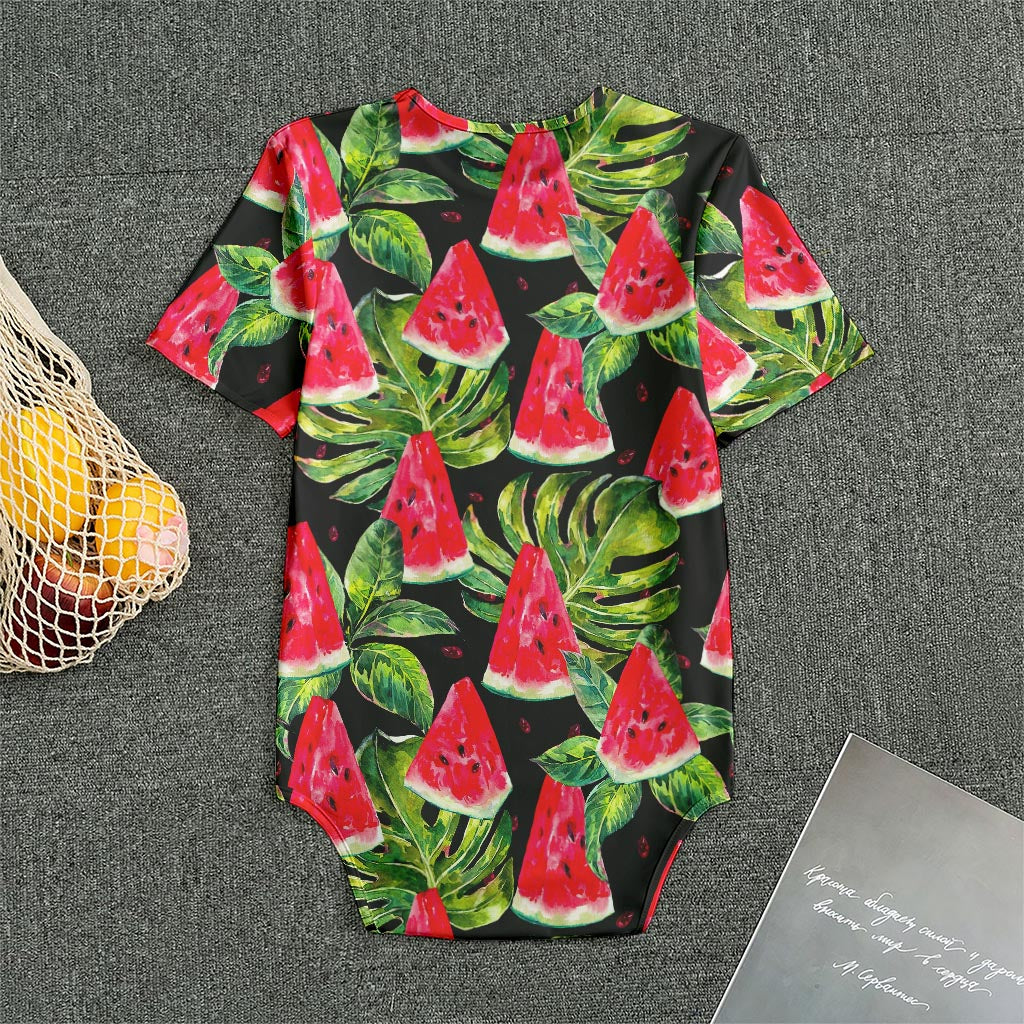 Black Palm Leaf Watermelon Pattern Print Men's Bodysuit