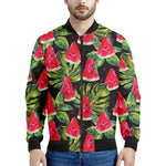 Black Palm Leaf Watermelon Pattern Print Men's Bomber Jacket