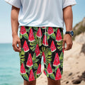 Black Palm Leaf Watermelon Pattern Print Men's Cargo Shorts