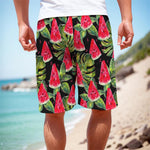 Black Palm Leaf Watermelon Pattern Print Men's Cargo Shorts