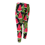 Black Palm Leaf Watermelon Pattern Print Men's Compression Pants