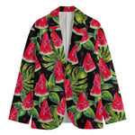 Black Palm Leaf Watermelon Pattern Print Men's Cotton Blazer