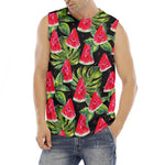 Black Palm Leaf Watermelon Pattern Print Men's Fitness Tank Top