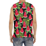 Black Palm Leaf Watermelon Pattern Print Men's Fitness Tank Top