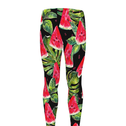 Black Palm Leaf Watermelon Pattern Print Men's leggings