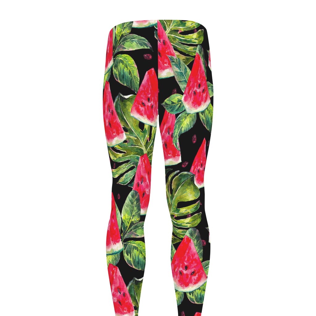 Black Palm Leaf Watermelon Pattern Print Men's leggings
