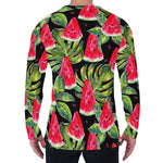Black Palm Leaf Watermelon Pattern Print Men's Long Sleeve T-Shirt