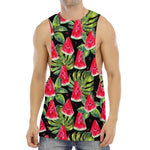 Black Palm Leaf Watermelon Pattern Print Men's Muscle Tank Top