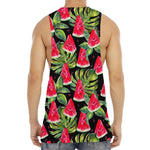 Black Palm Leaf Watermelon Pattern Print Men's Muscle Tank Top