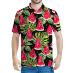 Black Palm Leaf Watermelon Pattern Print Men's Polo Shirt