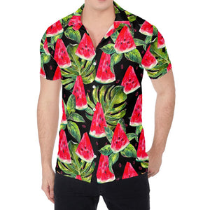 Black Palm Leaf Watermelon Pattern Print Men's Shirt